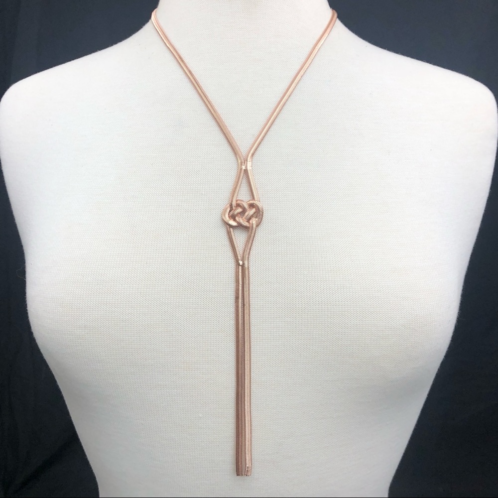 Celtic Love Knot Y Drop Simple Serpentine Long Copper Rose Gold Necklace